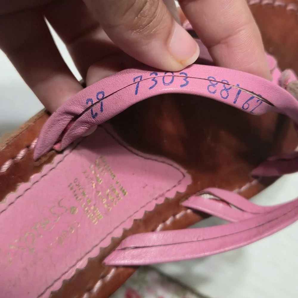 KidExpress Girls Pink Leather Floral Strappy Sandals Shoes Toddler Size 11